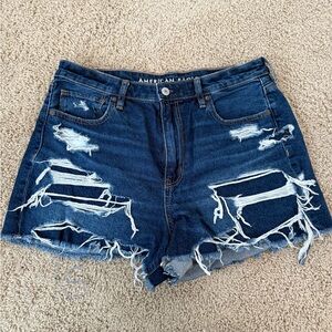 American Eagle Outfitters Women's Ripped Dark Blue Jean Shorts